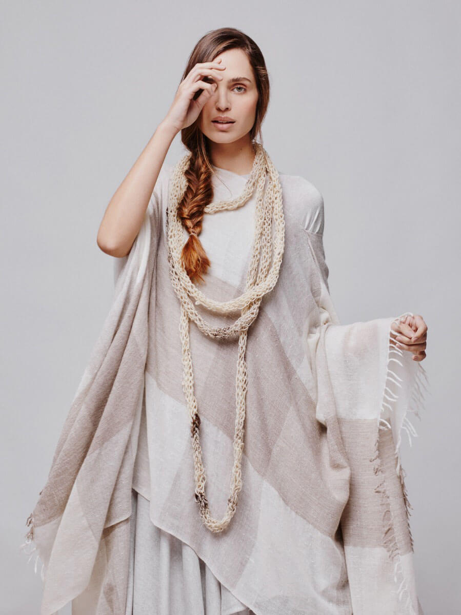 Natural Checked Cashmere Wrap Sensify